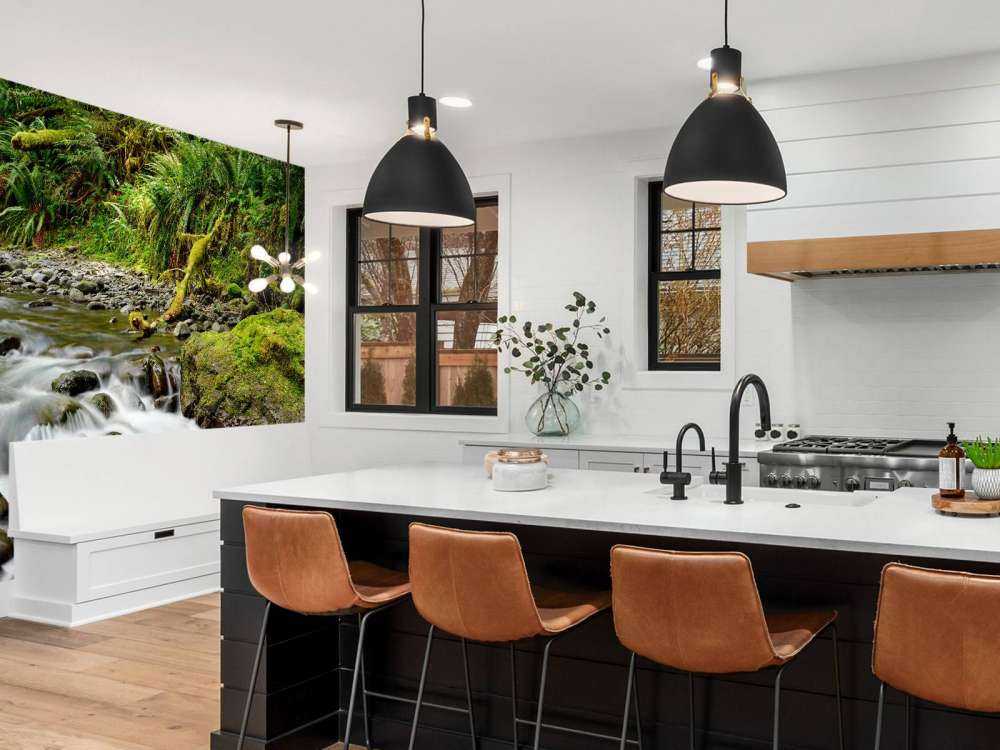 Green rock with river