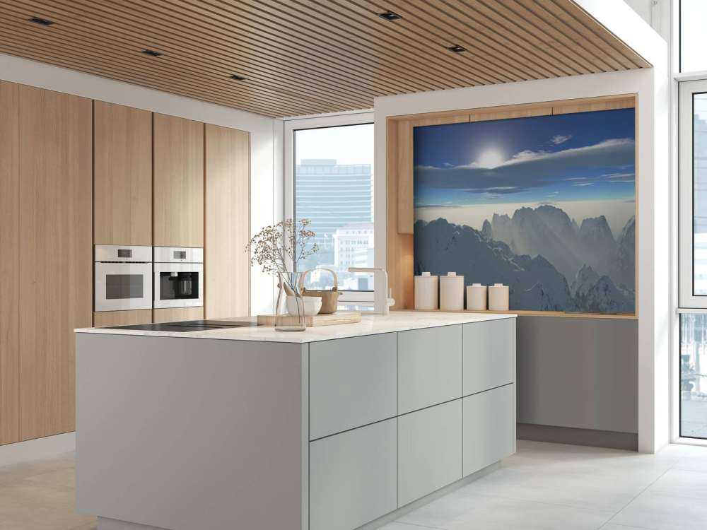 Snowy mountain peaks panorama