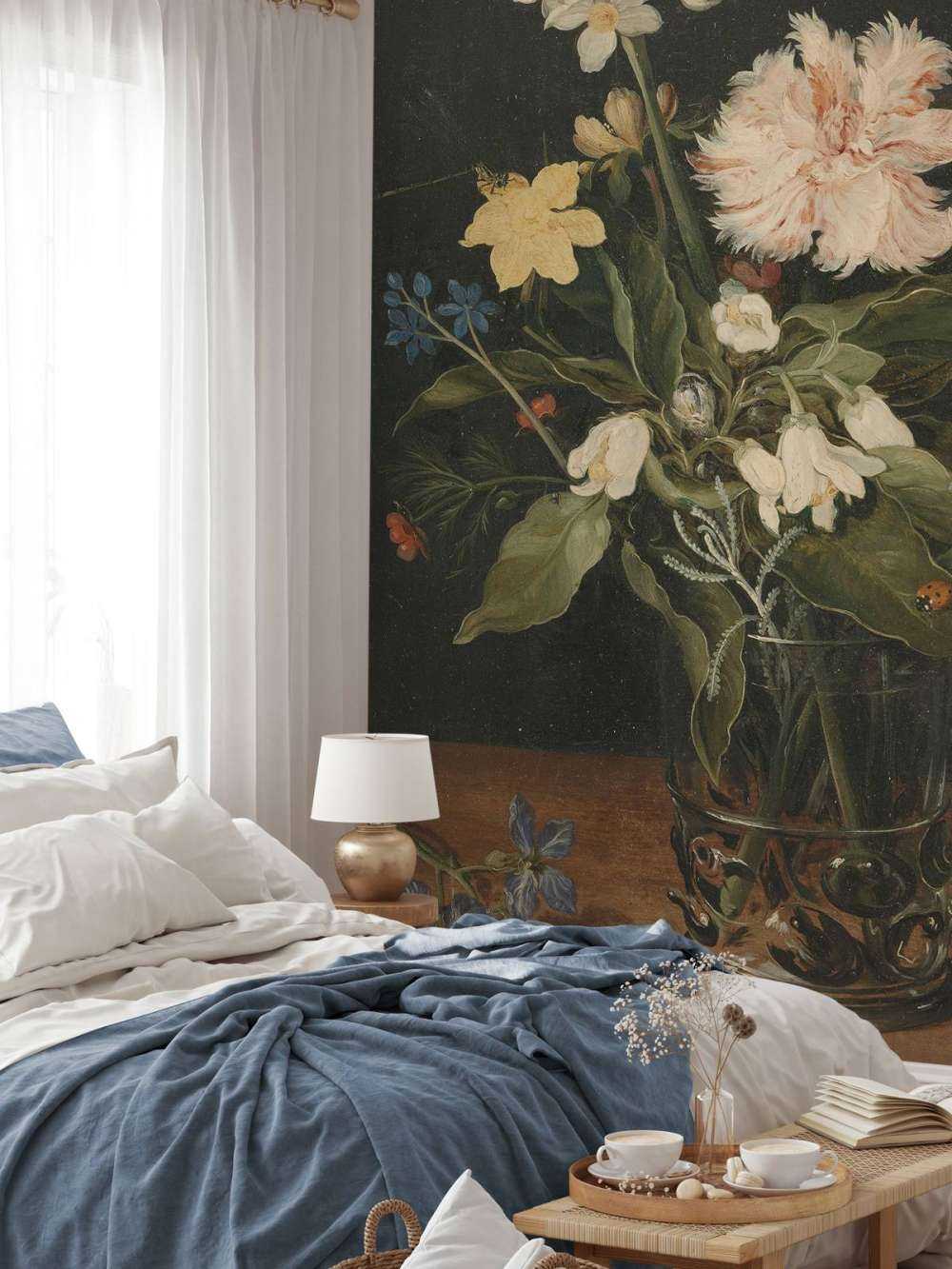 Still life with flowers in a glass