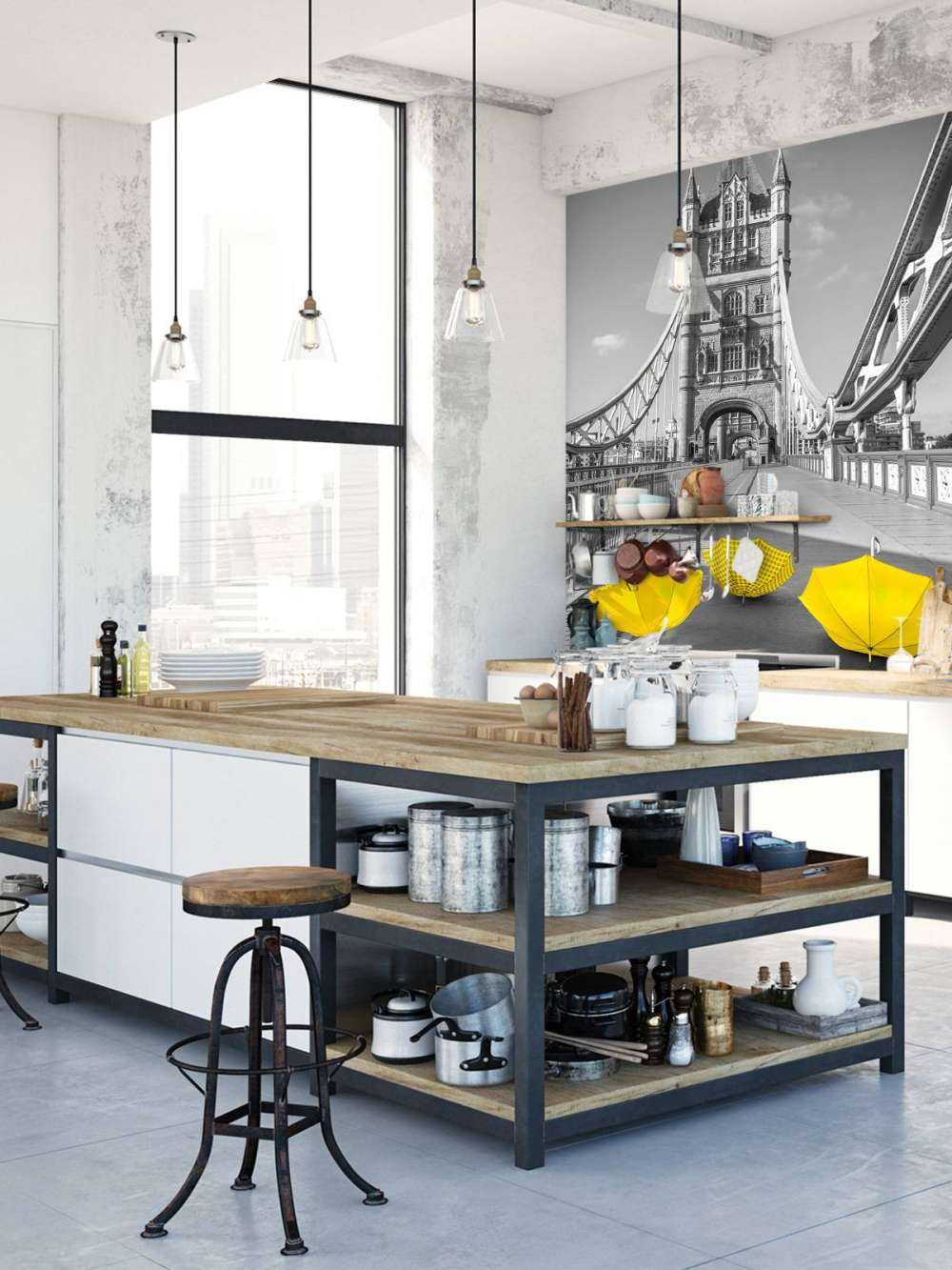Yellow umbrellas on Tower bridge