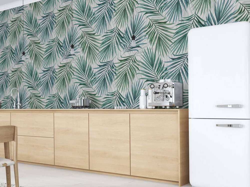 Blue and green palm leaves