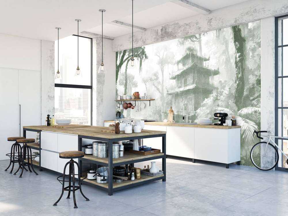 Hidden Hut in Misty Forest, green