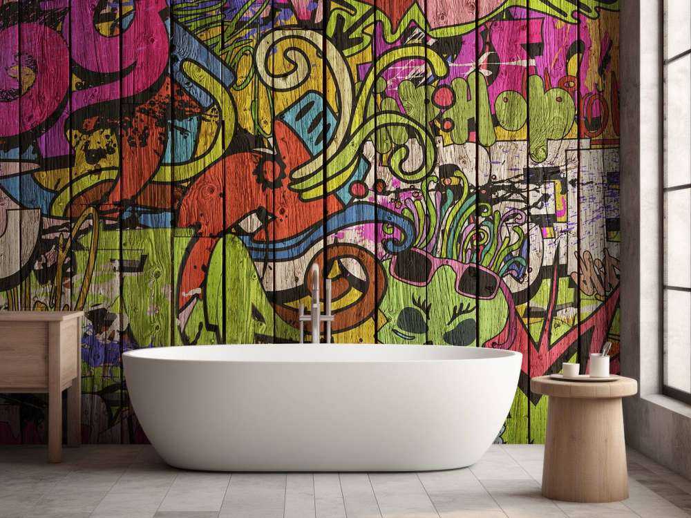 Street graffiti on old wood