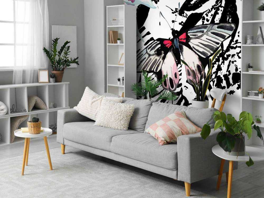 Aquarel van exotische vlinders en bloemen