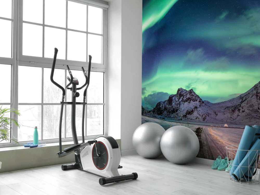 Northern lights above snowy mountains