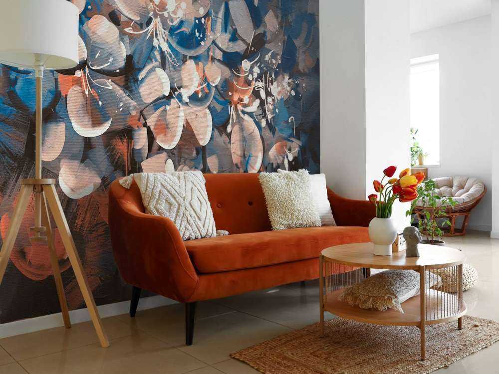 Abstract bloembladeren schilderij