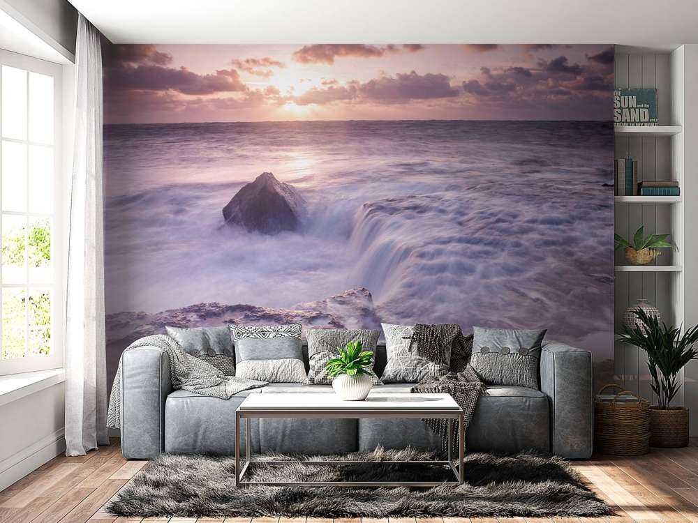 Wild sea at sunset