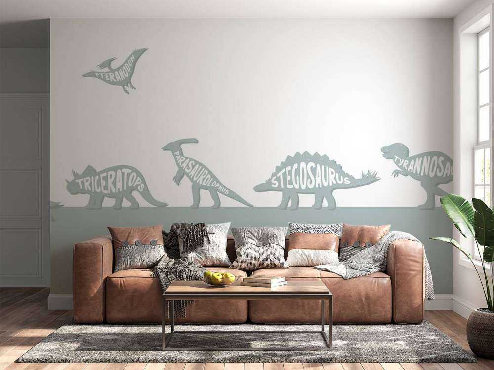 Dinos with text in blue