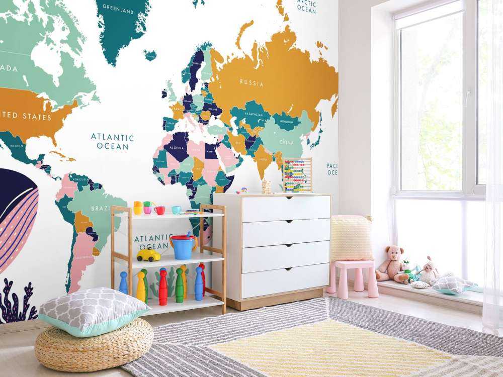 World map with ocean animals