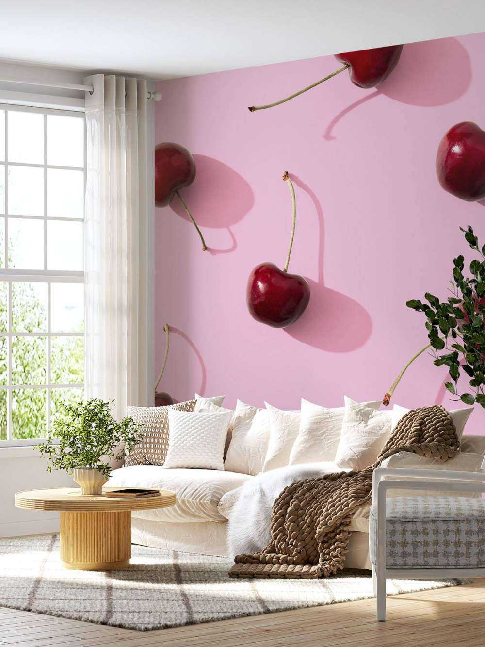 Cherries on pink background