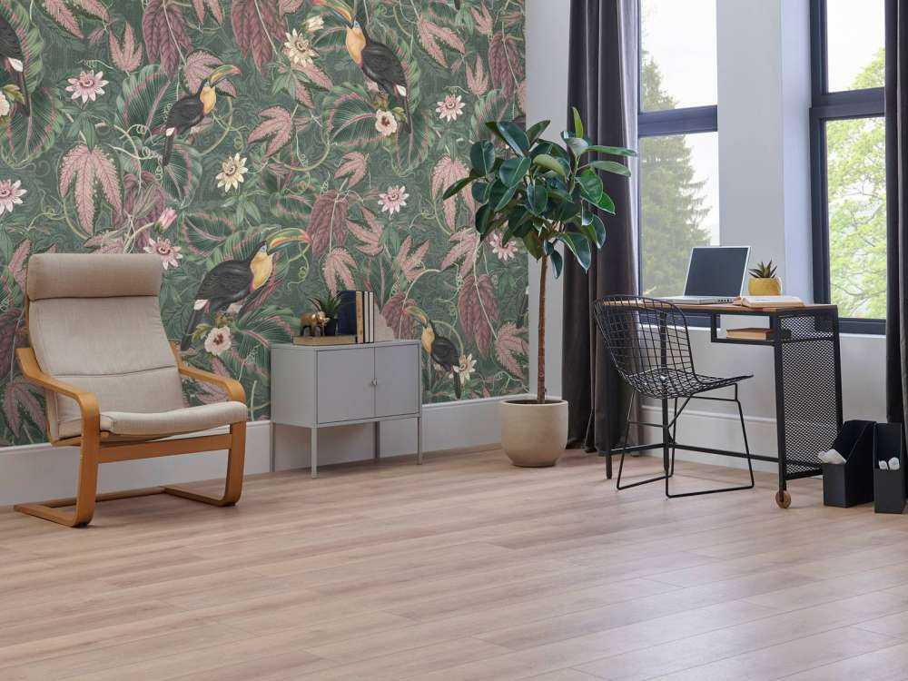 Tropical Jungle birds & toucans - dark green