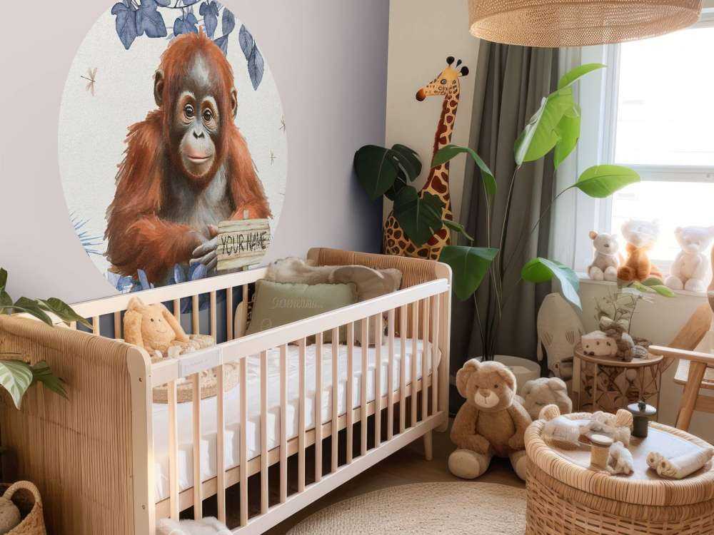 Young orangutan in the jungle blue