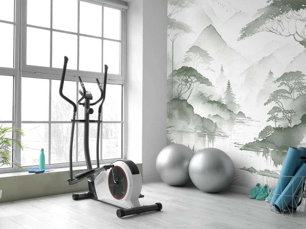 Mountain Lake in Misty Ink, green