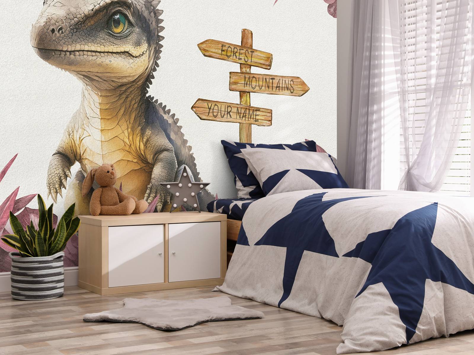 Baby spinosaurus in the pink jungle
