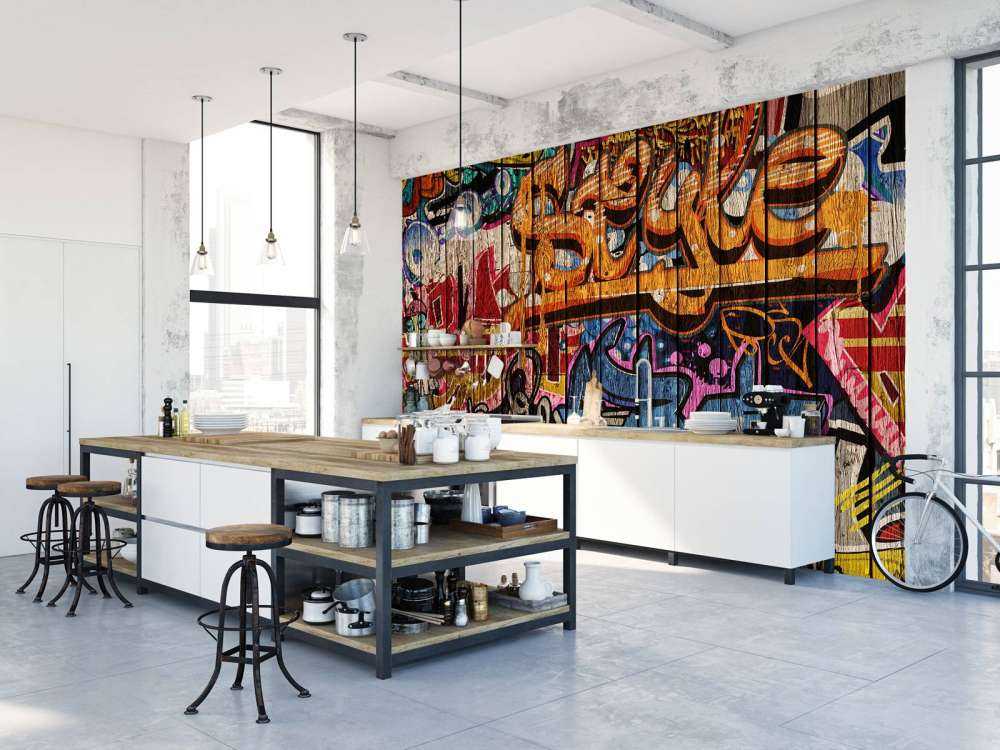 Graffiti with letters on wood
