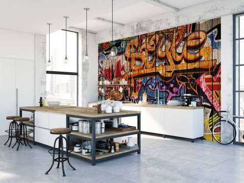 Graffiti with letters on wood