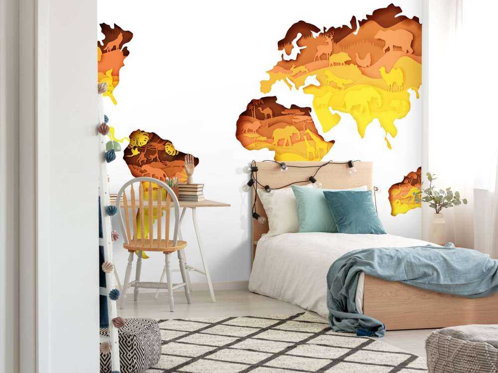 Dieren wereldkaart oranje tinten