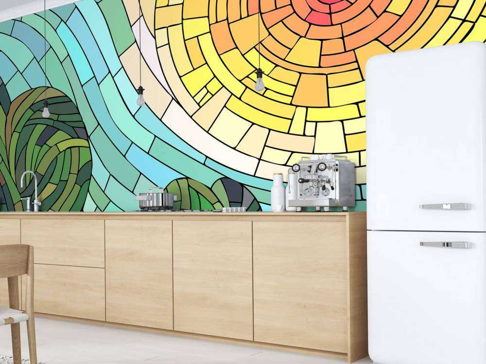 Red sun by the trees