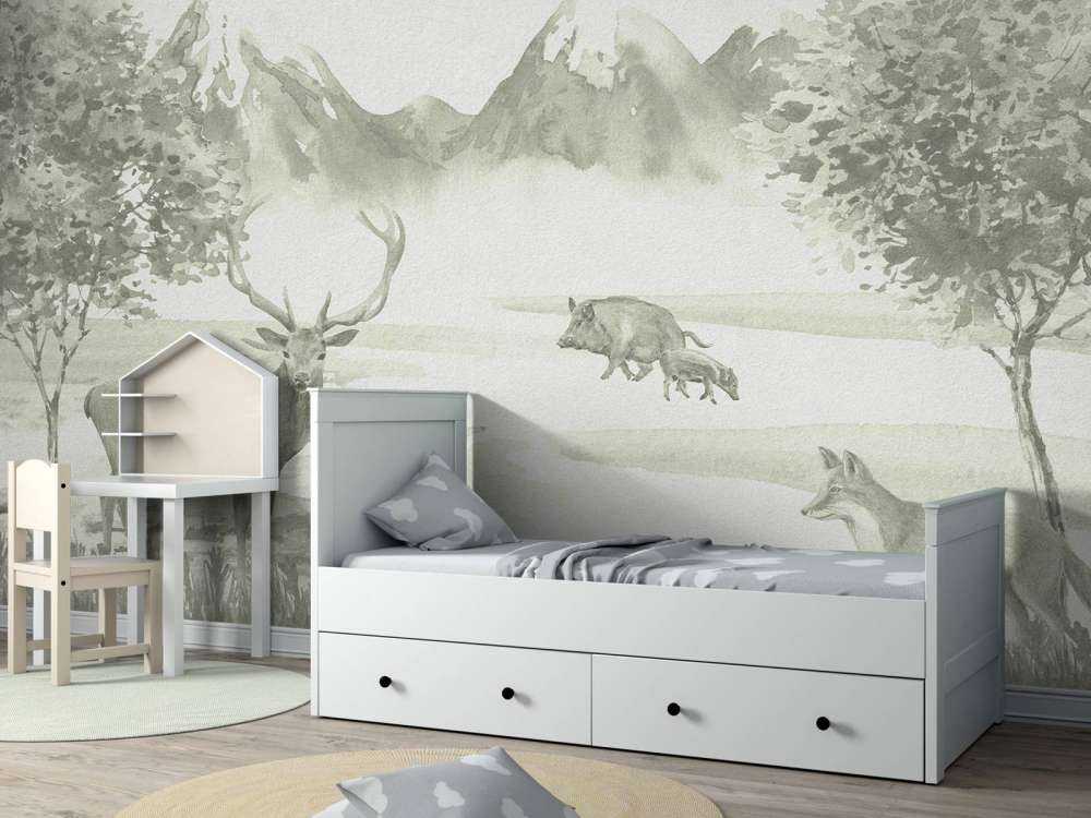 Forest with animals in green