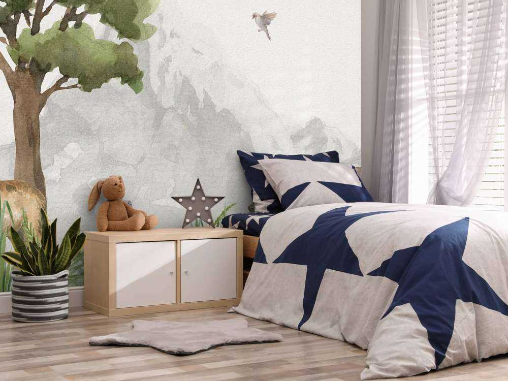 Forest animals near a mountain