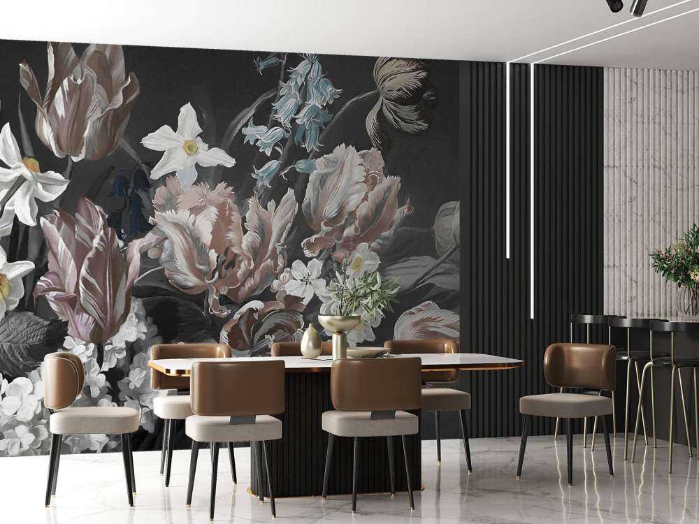 Bouquet with orange peonies