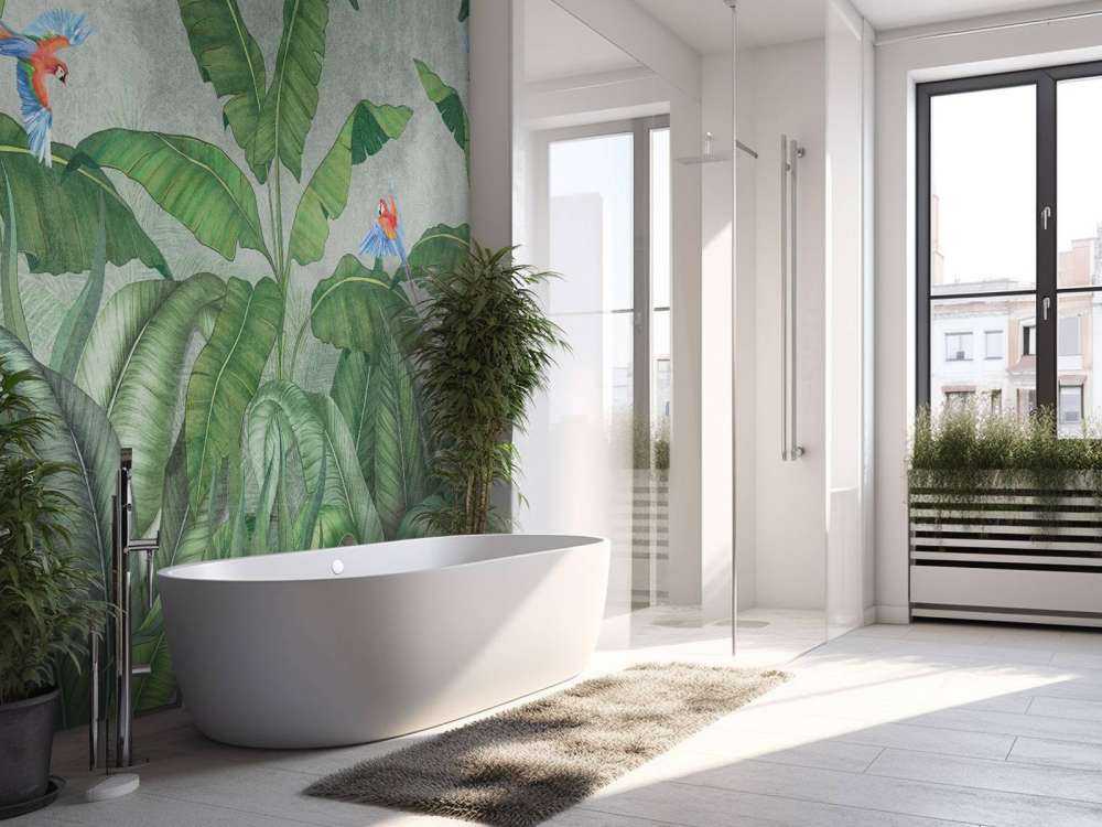 Tropical leaves on concrete