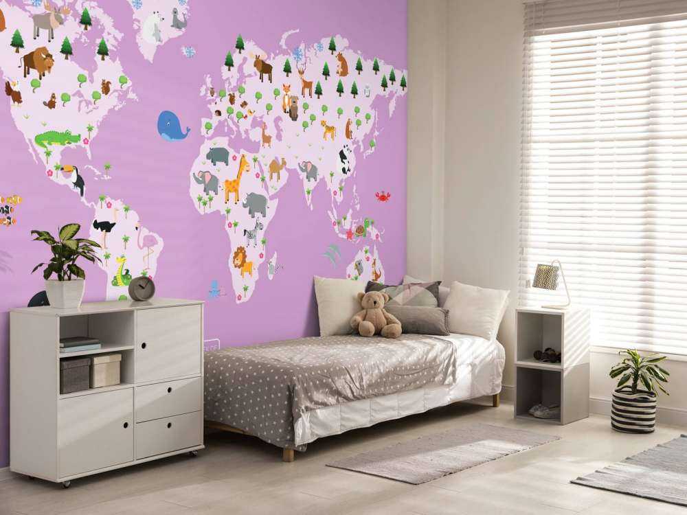 World map for children with pink background