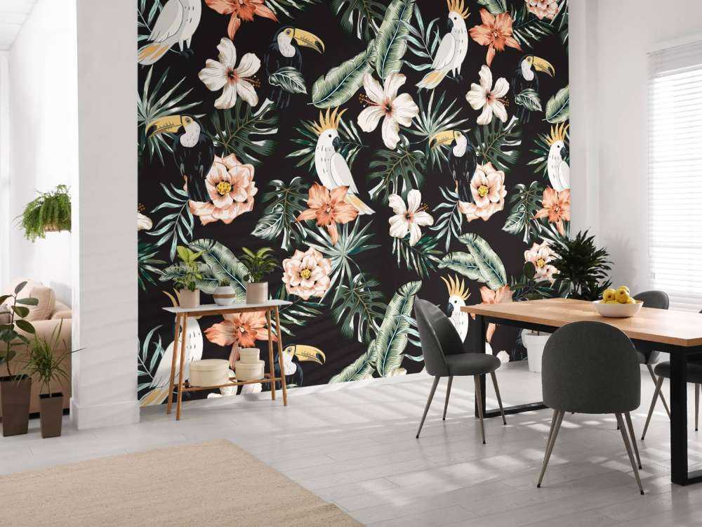 Tropical toucan and parrot