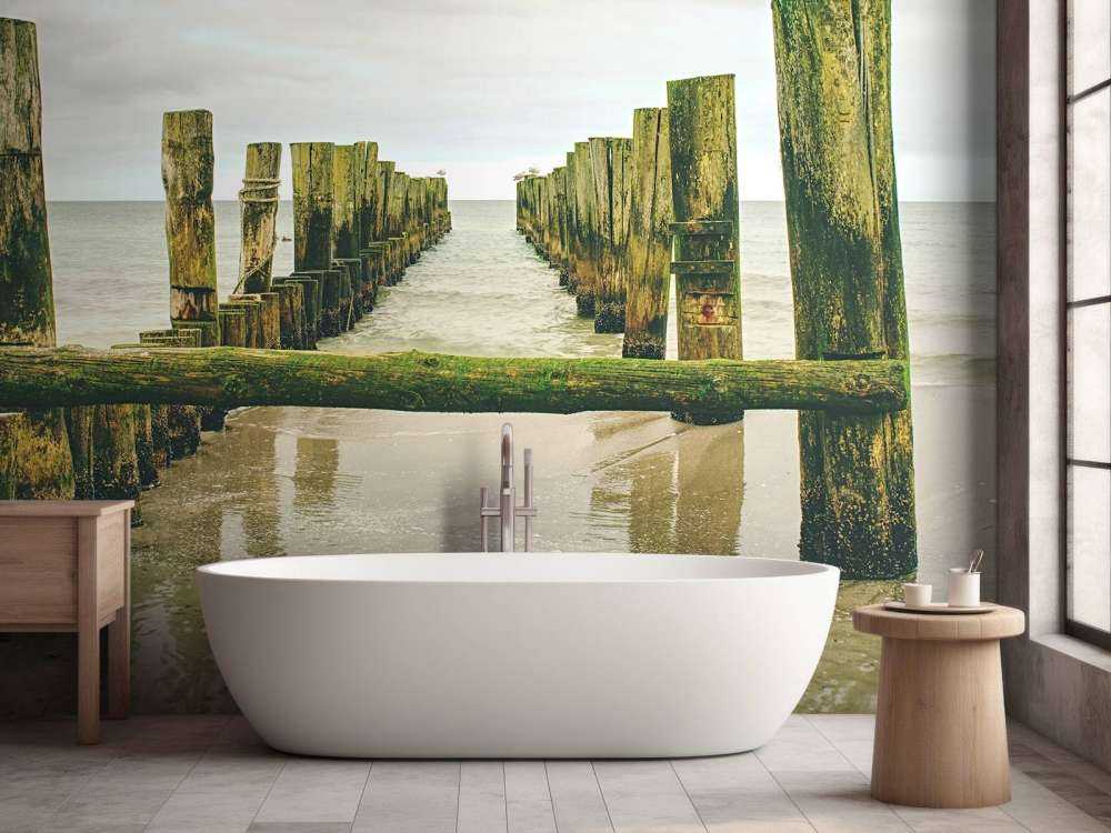 Mossy pile heads in the water