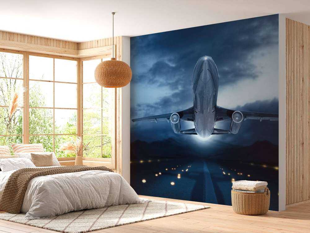 Rising plane with dark sky