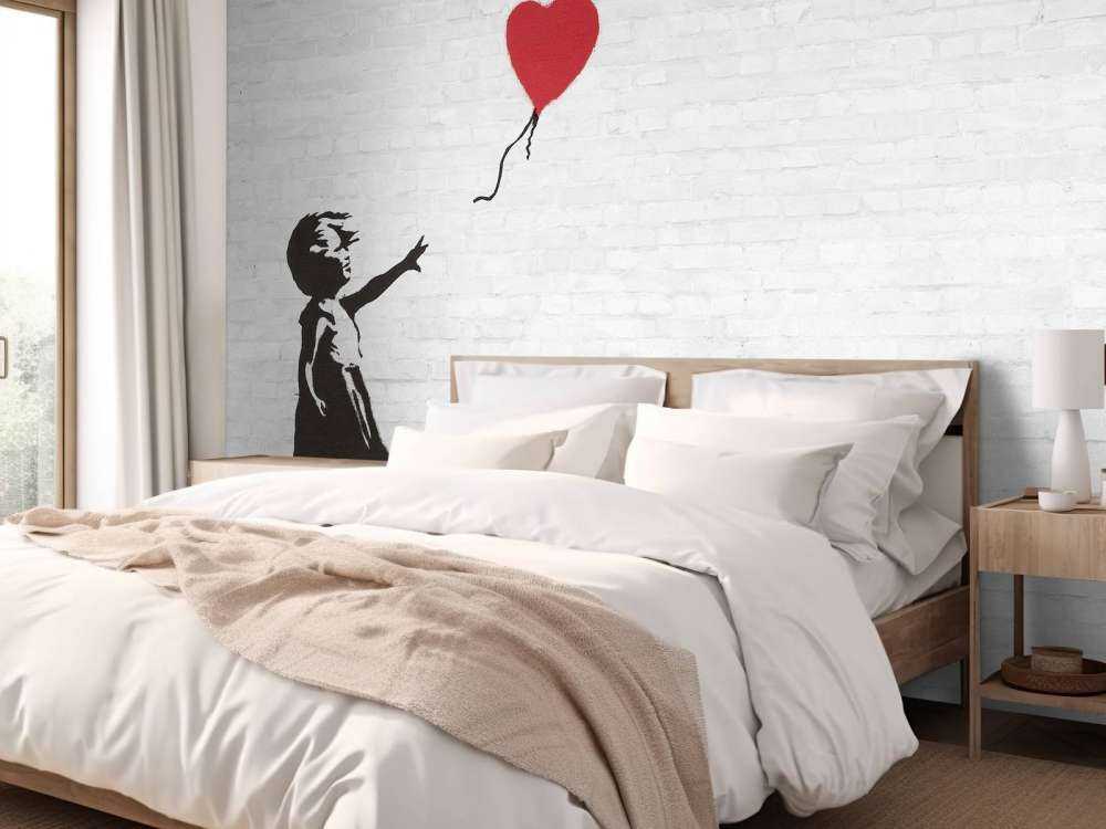 Banksy - Balloon girl, white bricks