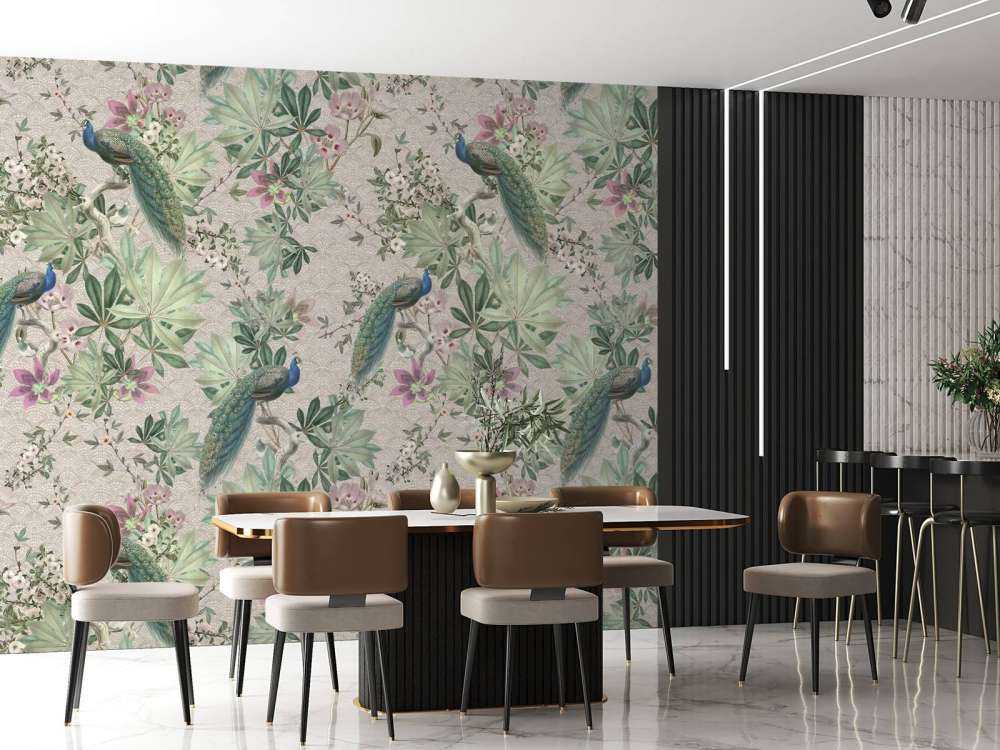 Vintage garden peacocks - cream