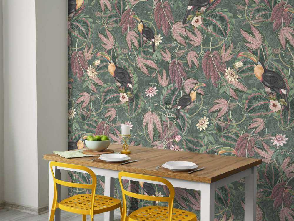 Tropical Jungle birds & toucans - dark green