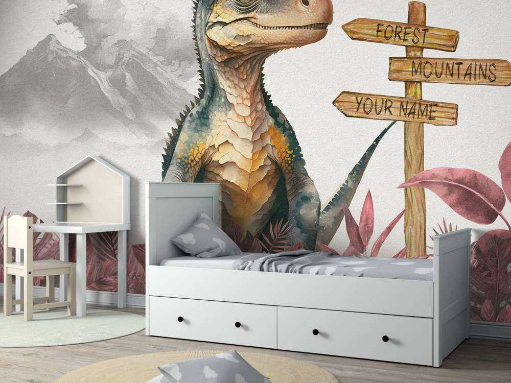 Baby velociraptor in the pink jungle