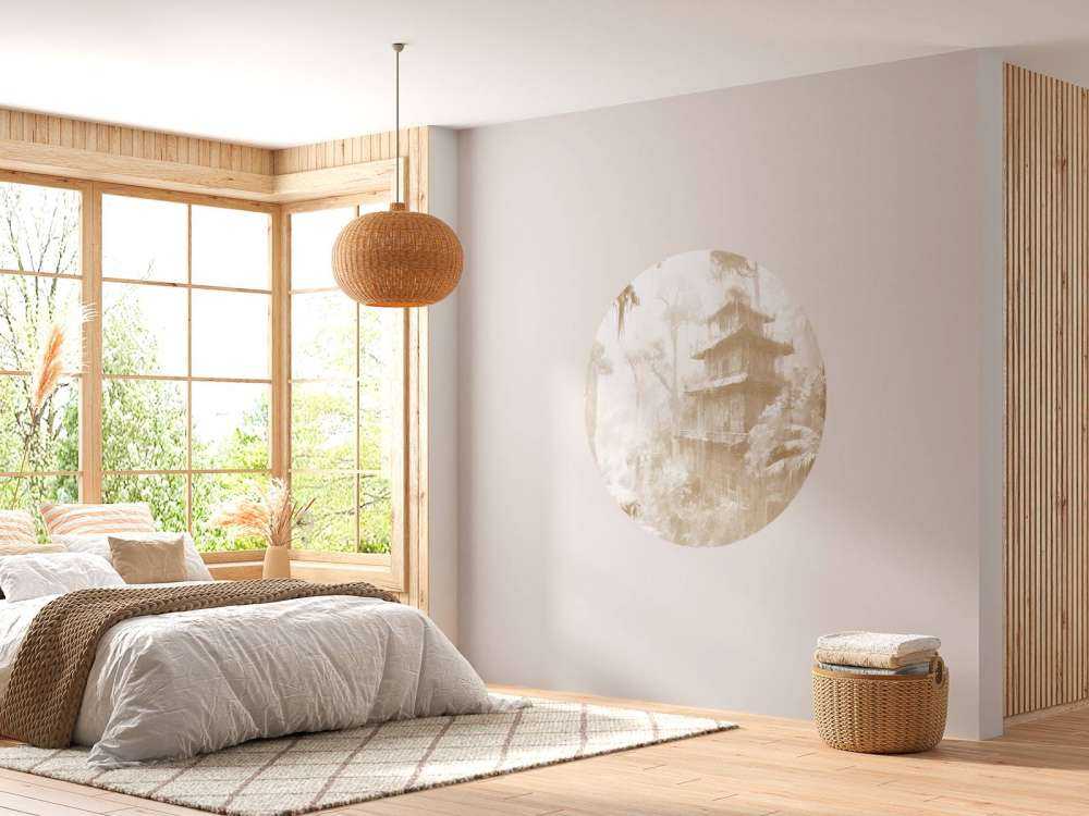 Hidden Hut in Misty Forest, taupe