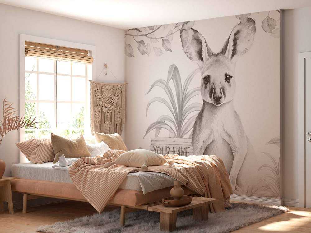 Baby kangaroo in the jungle beige