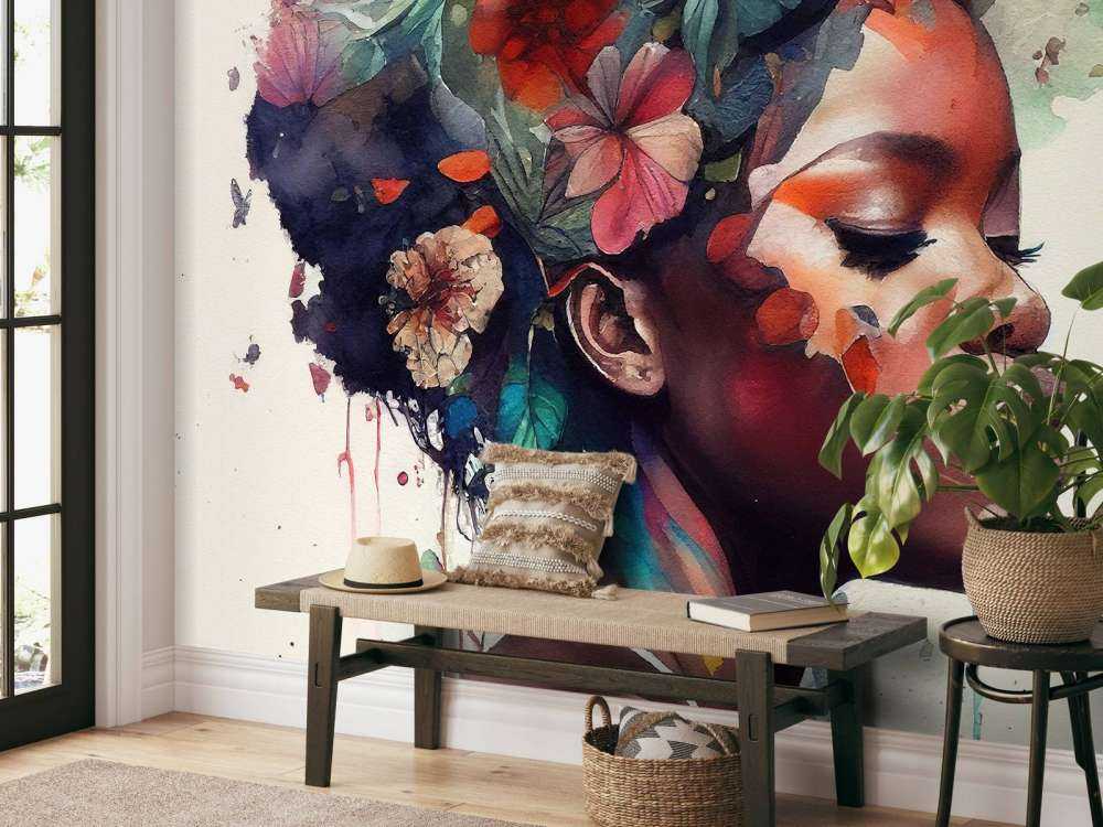 Watercolor Butterfly African Woman #1