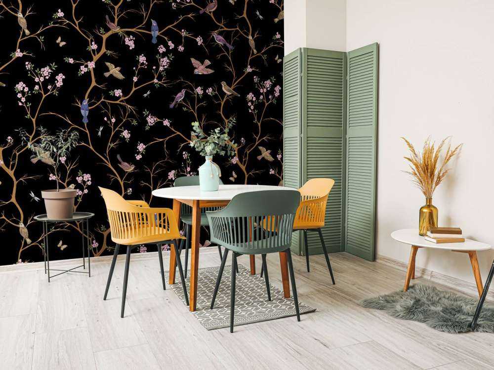 Blossom branches with birds