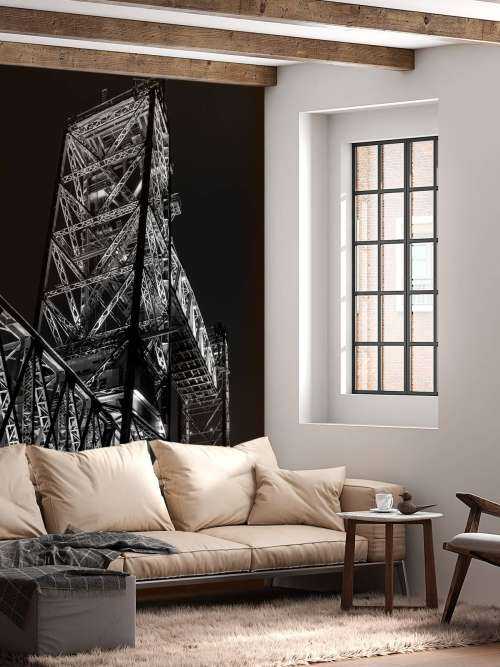 Former railroad bridge De Hef in Rotterdam in black and white 