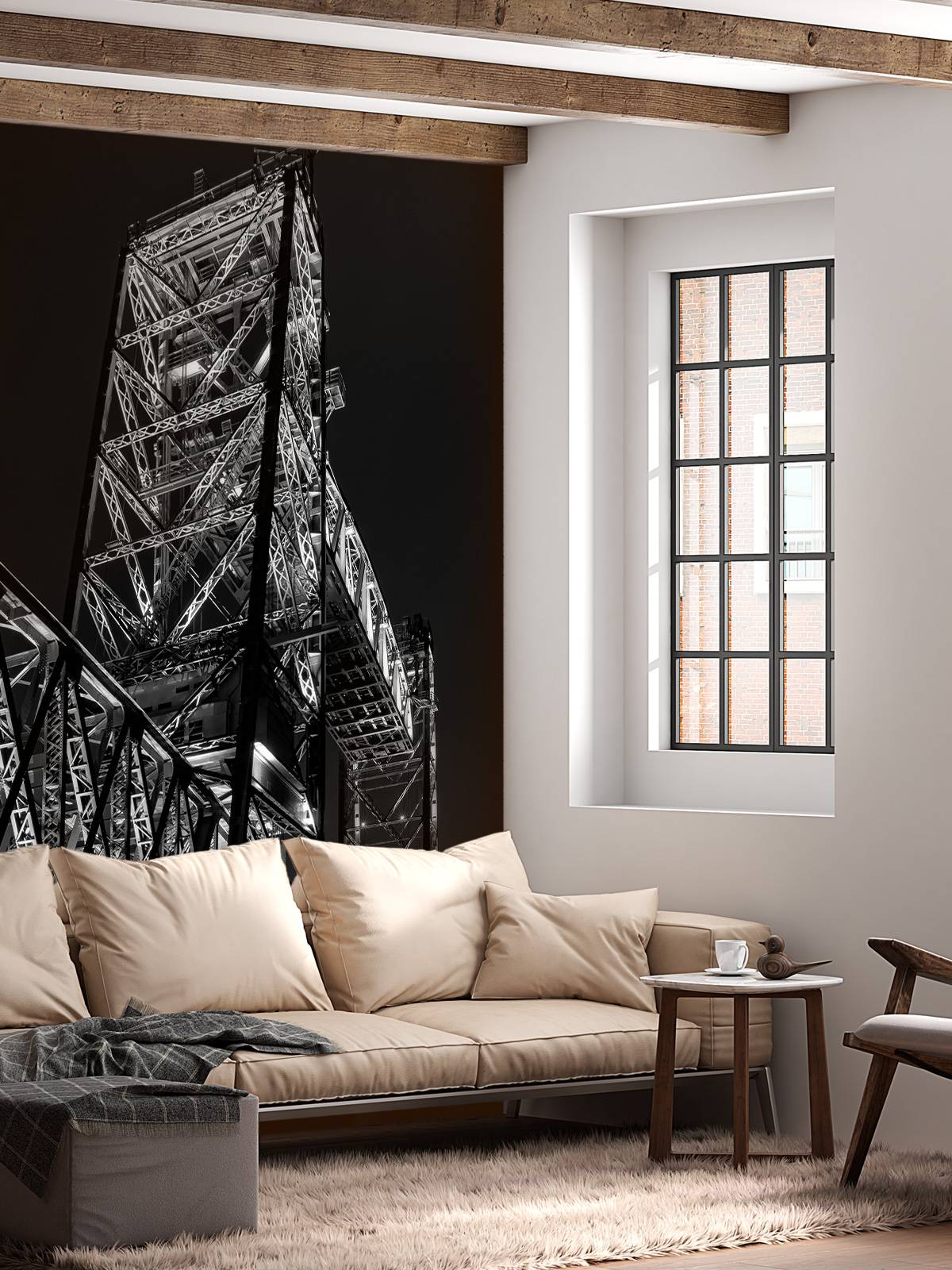 Former railroad bridge De Hef in Rotterdam in black and white 