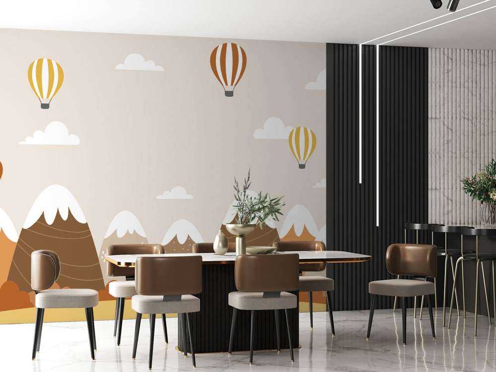 Hot air balloons with mountains