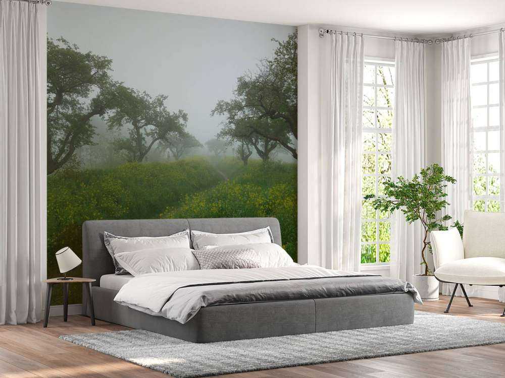 Pad door heuvels met gele bloemen