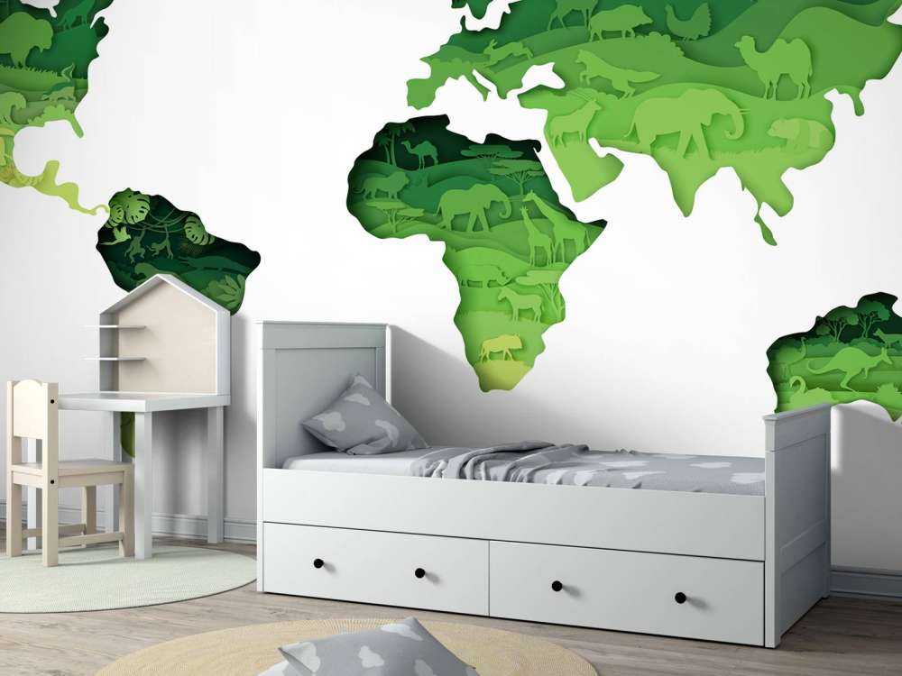 Dieren wereldkaart groen tinten