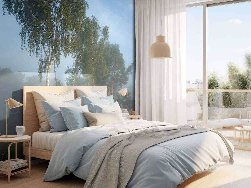 Bomen op een rijtje met mist