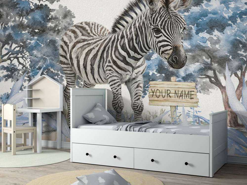 Young zebra in the wild blue