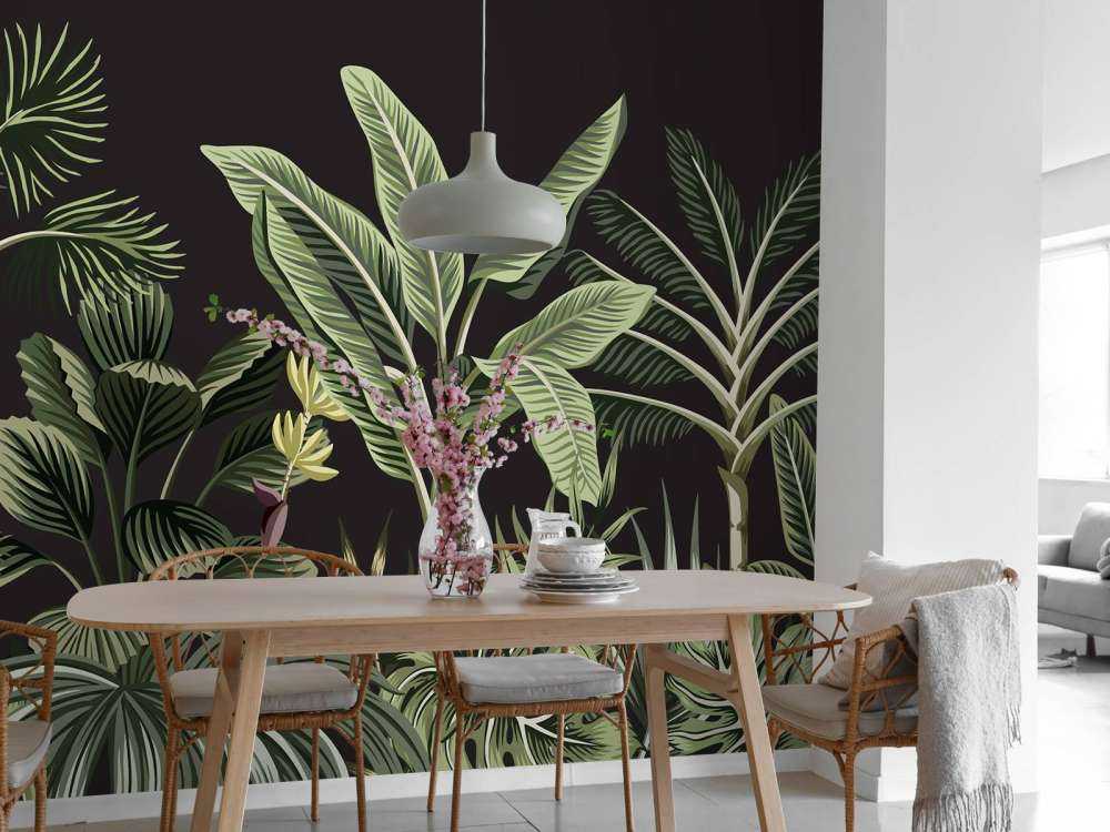 Tropical palm tree on dark background