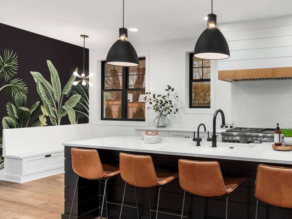 Tropical palm tree on dark background