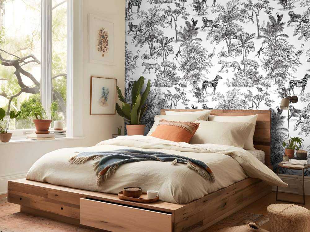 Jungle patroon in zwart-wit