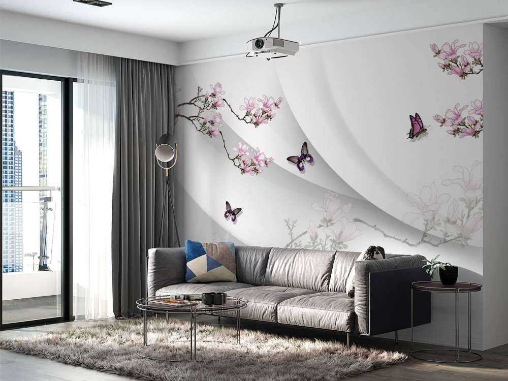 White 3D background with graceful blossom