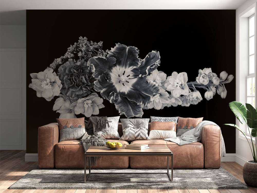 Zwart-wit bloemen boeket